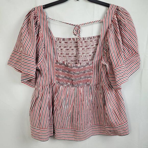 Old Navy 2x Plus White Striped Blouse Open Back - Picture 4 of 8